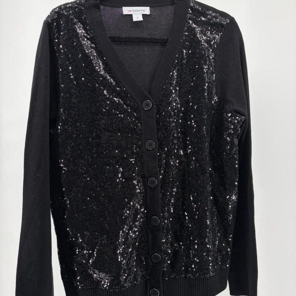 Liz Claiborne Sequin Cardigan Women's Long Sleeve, Size M Color: BLK, NWT S077